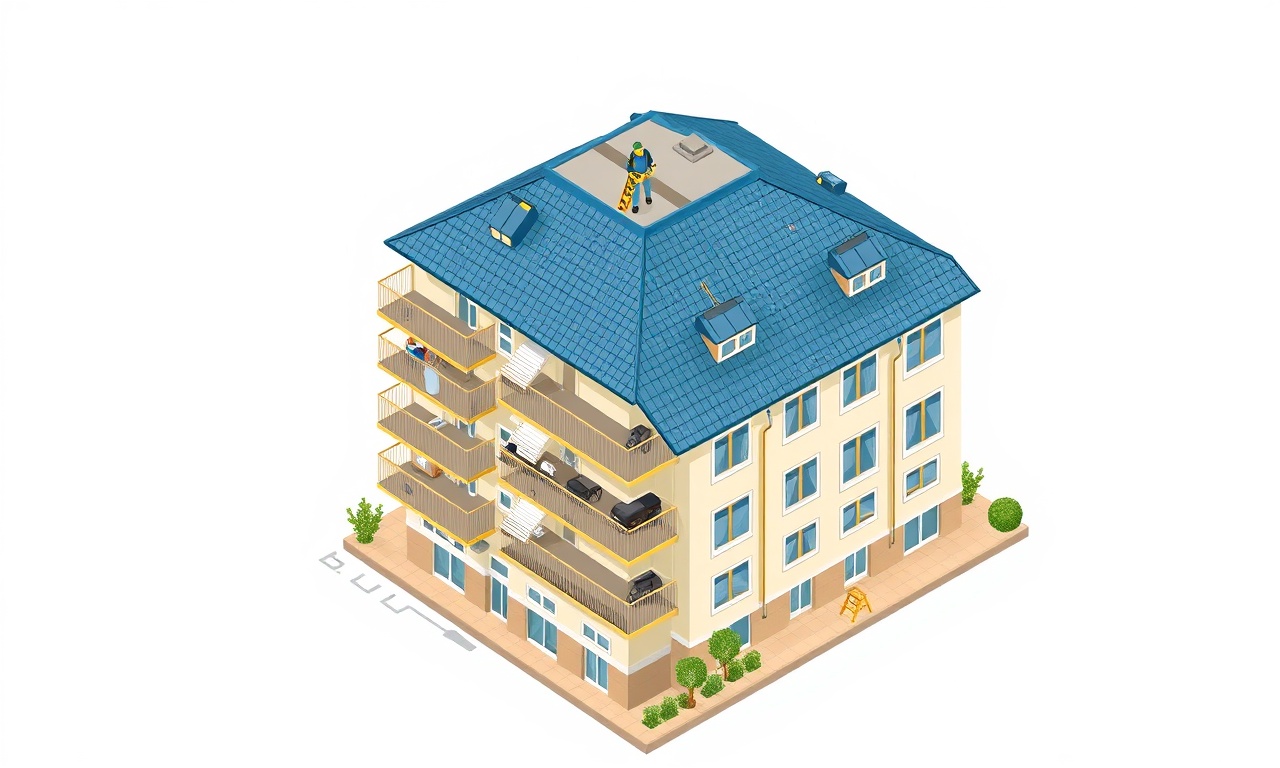 Yomra Karadeniz ikliminde apartman bakım ve su tahliyesi izometrik illüstrasyon