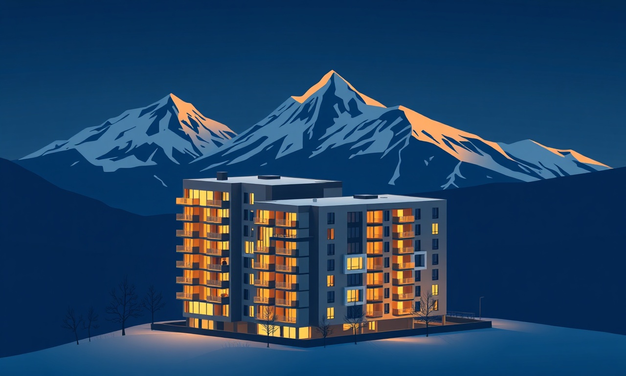 Tunceli ilinde modern konut ve apartman yönetimini temsil eden Doğu Anadolu dağ manzaralı mimari illüstrasyon
