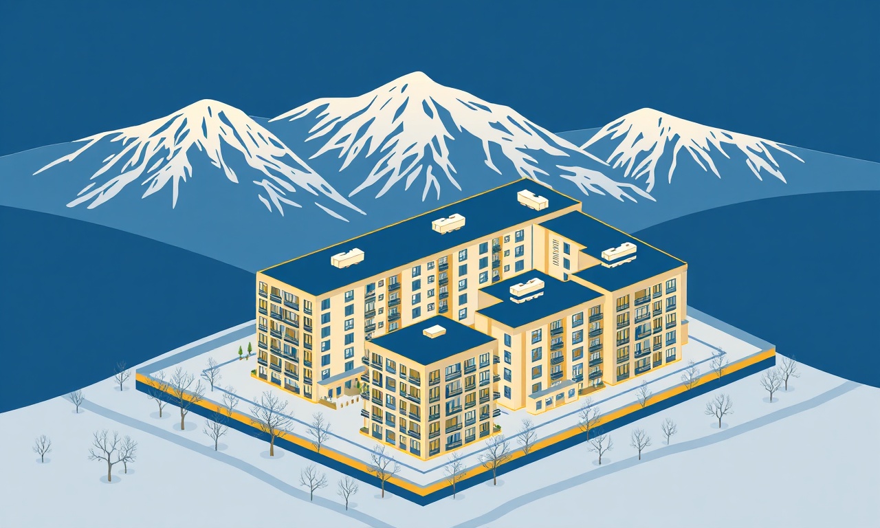 Van ili modern konut sitesi ve Doğu Anadolu dağ silüeti izometrik illüstrasyon