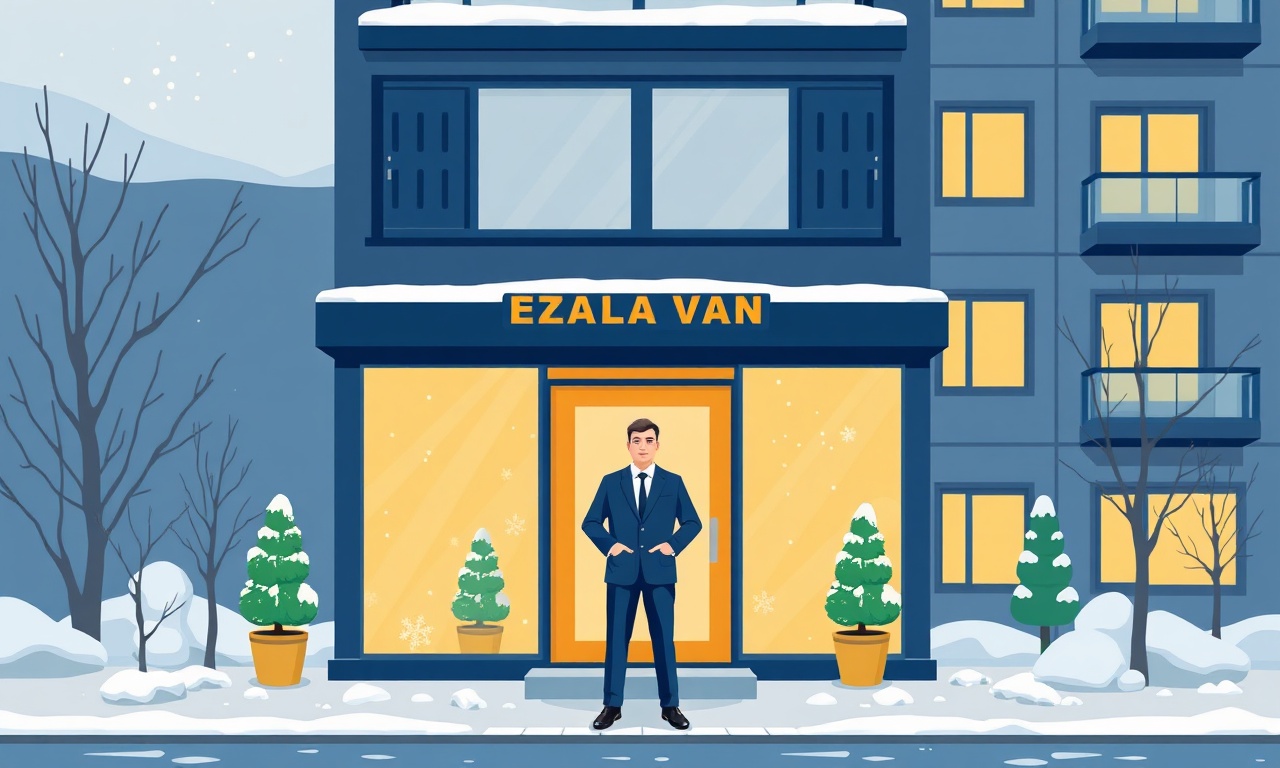 Ozalp Van'da yeni atanan bir site yöneticisini temsil eden izometrik apartman girişi illüstrasyonu