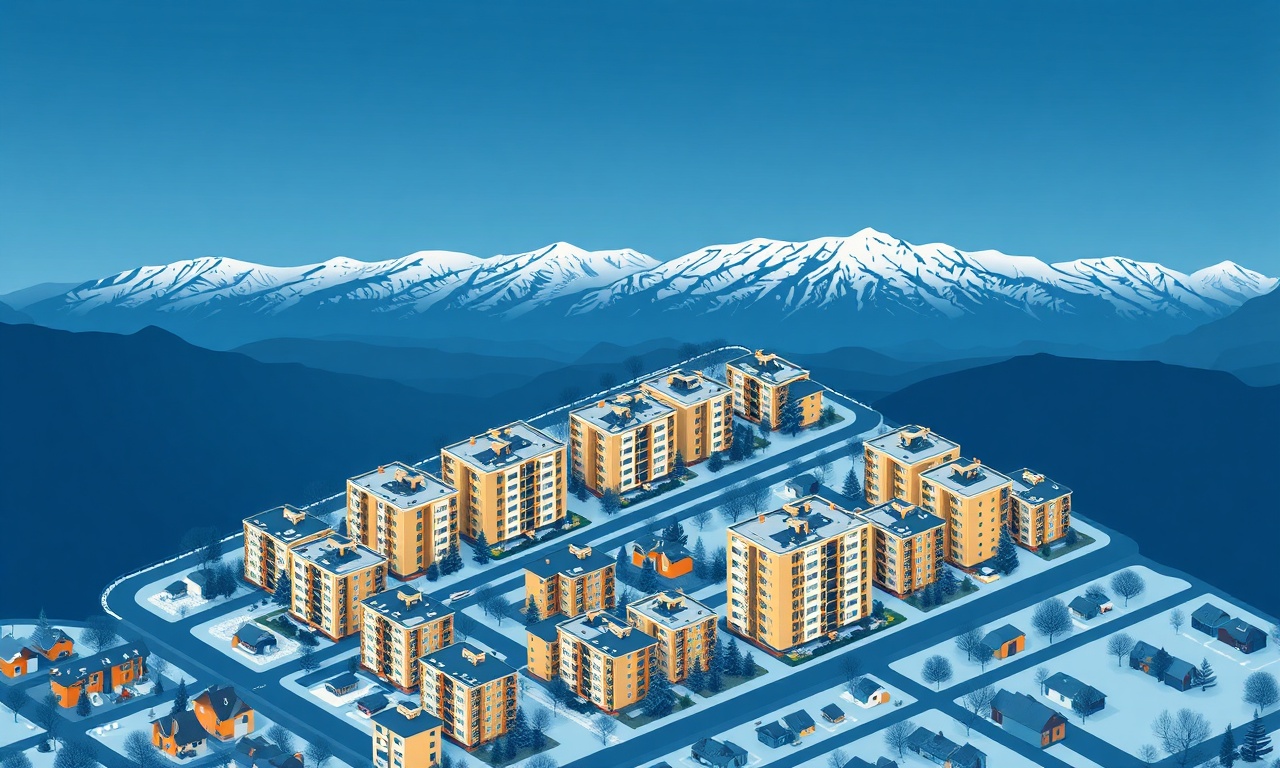 Tusba ilçesinde konut dokusu ve apartman blokları, Doğu Anadolu kış manzarası