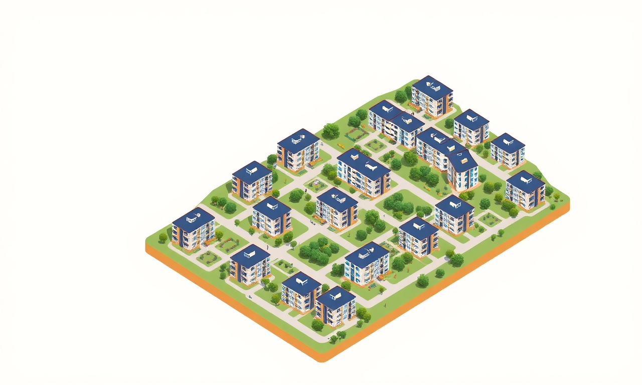 Termal Yalova konut silueti — Marmara kıyısında site ve apartman blokları izometrik illüstrasyon