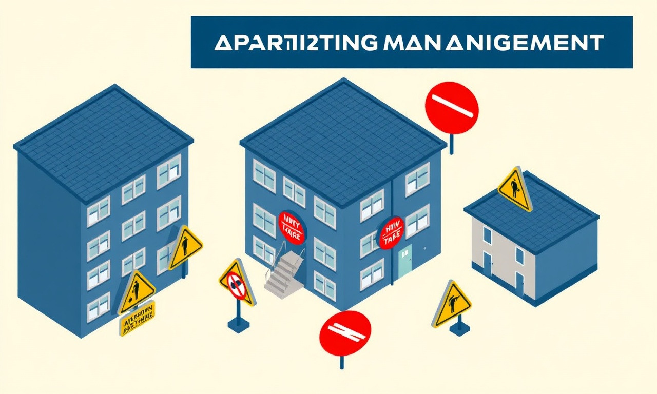 Yeni apartman yöneticilerinin sık yaptığı hataları gösteren izometrik illüstrasyon