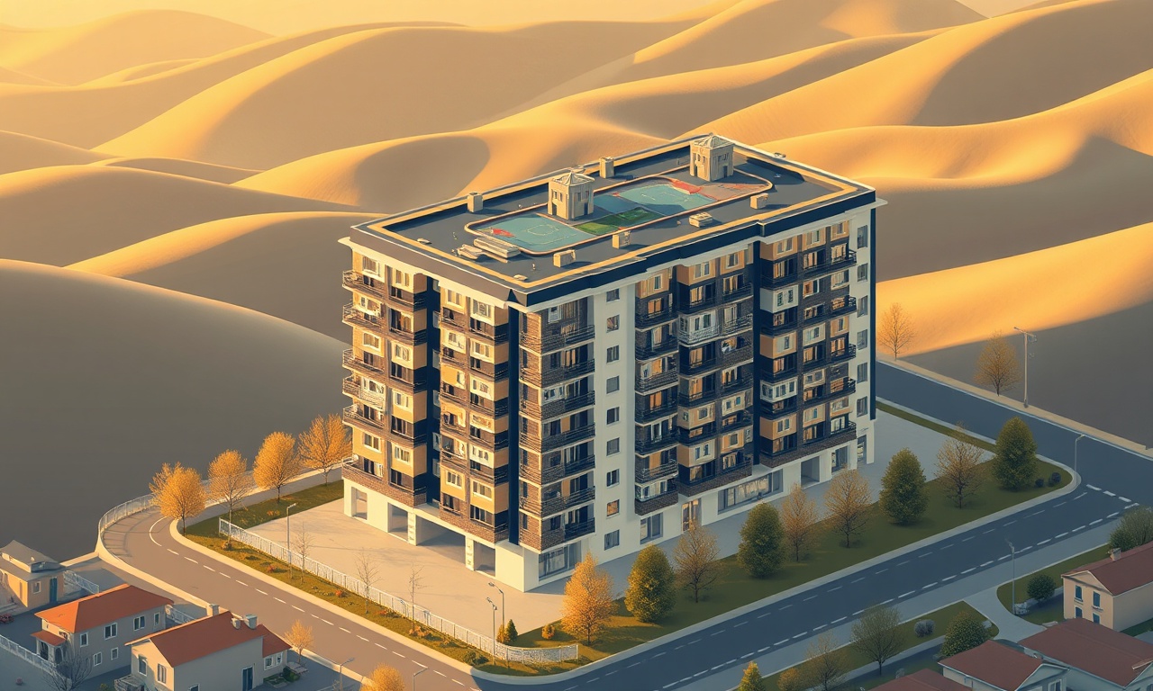 Bogazliyan Yozgat ilçesinde apartman yönetimini simgeleyen izometrik konut illüstrasyonu