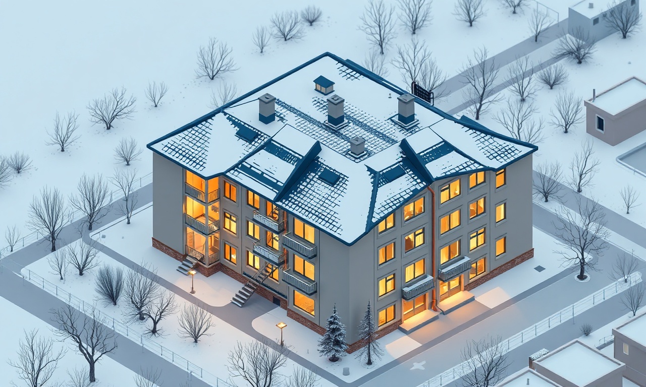 Cekerek, Yozgat'ta kış manzarası önünde apartman blokları — izometrik illüstrasyon