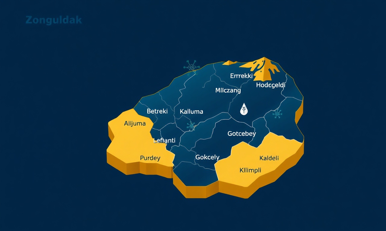 Zonguldak ilçeleri haritası — Caycuma, Alaplı, Devrek, Ereğli, Gökçebey, Kilimli, Kozlu