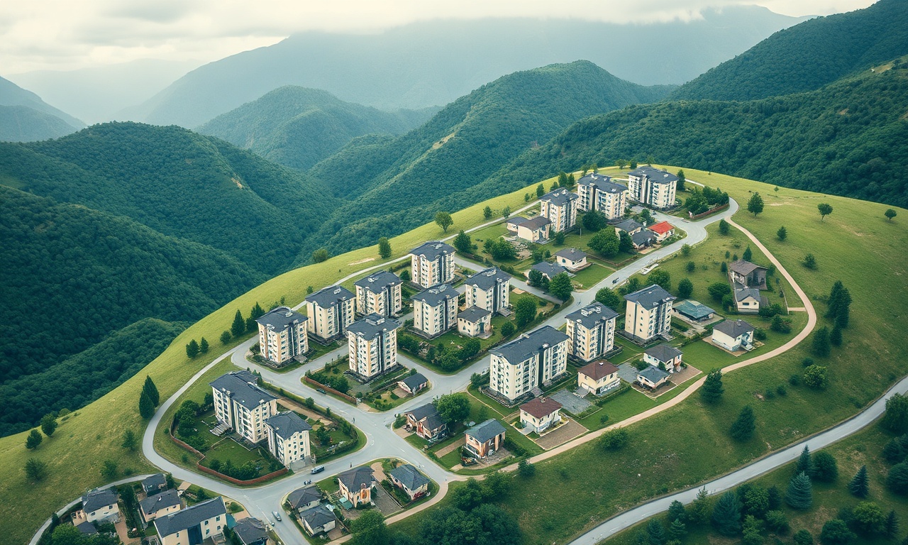 Devrek ilçesinde apartman ve site dokusu — Zonguldak'ın nemli Karadeniz iklimine özgü eğimli arazi ve yeşil tepeler